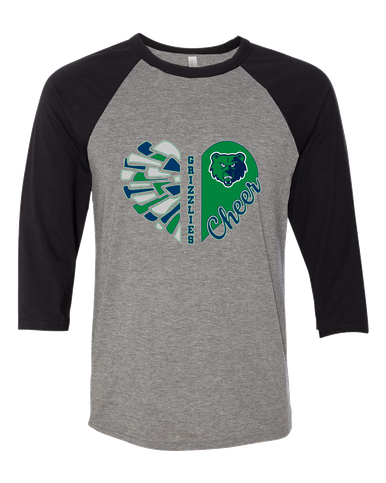 Creekview Grizzlies Heart Cheer Women's Baseball T-Shirt