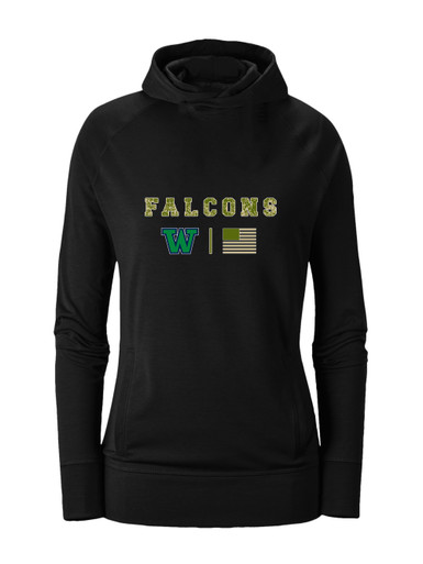 Woodinville Falcons W Script Camo Flag Women's Hoodie