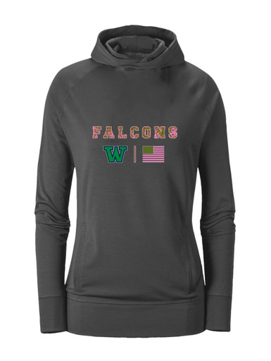 Woodinville Falcons W Script Pink Camo Flag Women's Hoodie