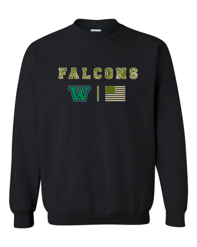 Woodinville Falcons W Script Camo Flag Men's Sweatshirt