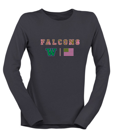 Woodinville Falcons W Script Pink Camo Flag Women's Premium LS T-Shirt