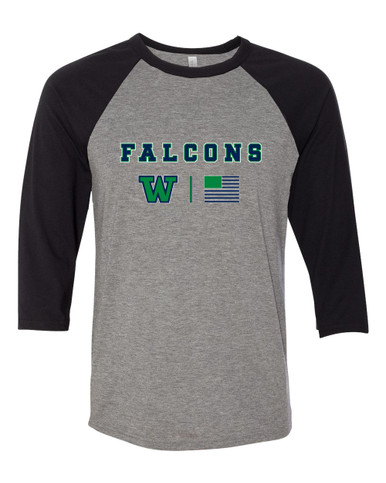 Woodinville Falcons W Script Team Colors Flag Women's Baseball T-Shirt