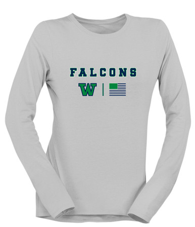 Woodinville Falcons W Script Team Colors Flag Women's LS T-Shirt