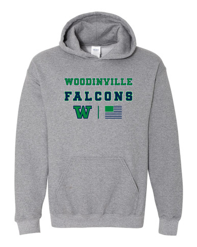 Woodinville Falcons W Script Spirit Flag Men's Hoodie