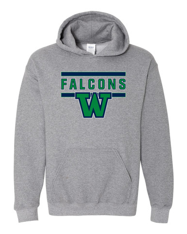 Woodinville Falcons W Script Mascot #5 Men's Hoodie