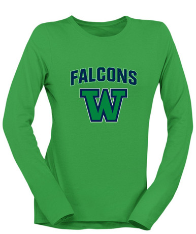 Woodinville Falcons W Script Mascot #6 Women's LS T-Shirt