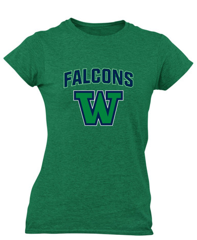 Woodinville Falcons W Script Mascot #6 Women's Premium SS T-Shirt