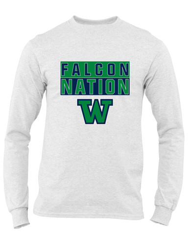 Woodinville Falcons W Script Nation #1 Men's LS T-Shirt
