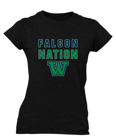 Woodinville Falcons W Script Nation #2 Women's SS T-Shirt