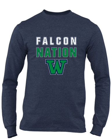 Woodinville Falcons W Script Nation #2 Men's LS T-Shirt