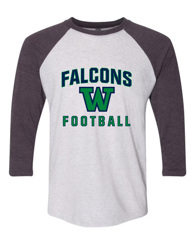 Woodinville Falcons W Script Football #1 Women's Baseball T-Shirt