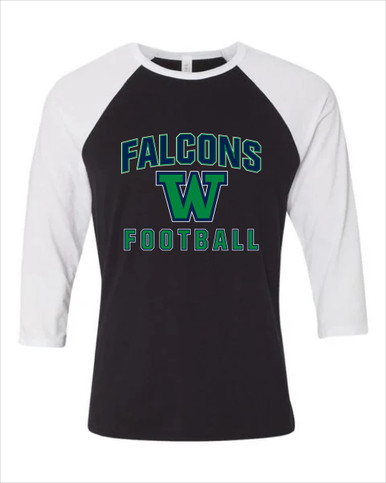 Woodinville Falcons W Script Football #1 Men's Baseball T-Shirt