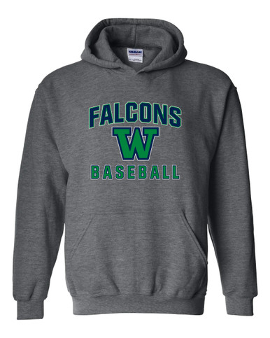 Woodinville Falcons W Script Baseball #1 Men's Hoodie