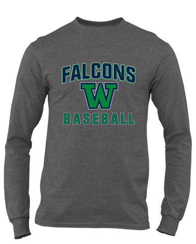 Woodinville Falcons W Script Baseball #1 Men's LS T-Shirt