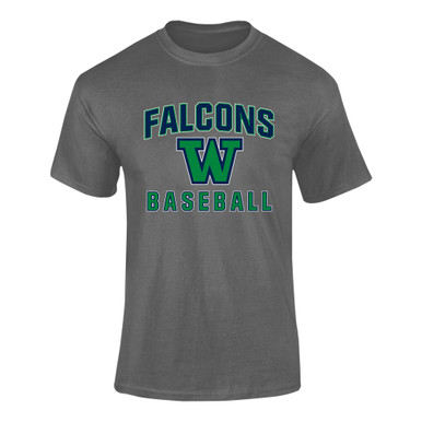 Woodinville Falcons W Script Baseball #1 Men's SS T-Shirt