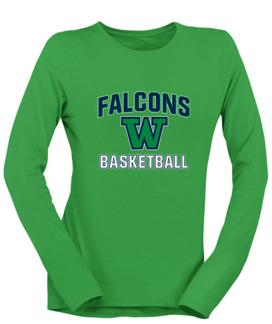 Woodinville Falcons W Script Basketball #1 Women's LS T-Shirt
