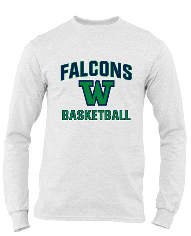 Woodinville Falcons W Script Basketball #1 Men's LS T-Shirt