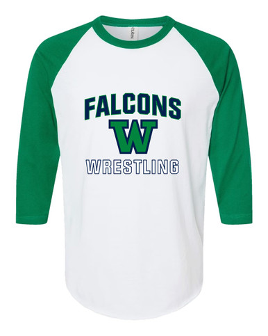 Woodinville Falcons W Script Wrestling Men's Baseball T-Shirt