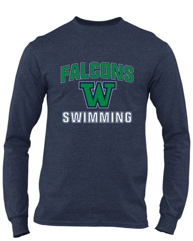 Woodinville Falcons W Script Swimming Men's LS T-Shirt