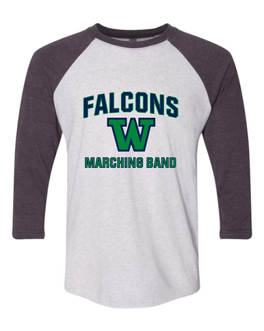 Woodinville Falcons W Script Marching Band Women's Baseball T-Shirt
