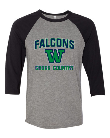 Woodinville Falcons W Script Cross Country Men's Baseball T-Shirt