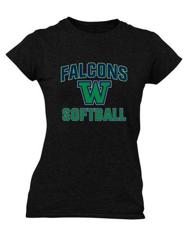Woodinville Falcons W Script Softball #1 Women's Premium SS T-Shirt