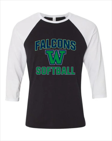 Woodinville Falcons W Script Softball #1 Women's Baseball T-Shirt