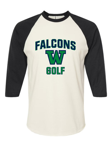Woodinville Falcons W Script Golf Women's Baseball T-Shirt