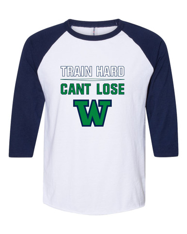 Woodinville Falcons W Script Train Hard, Can't Lose Women's Baseball T-Shirt