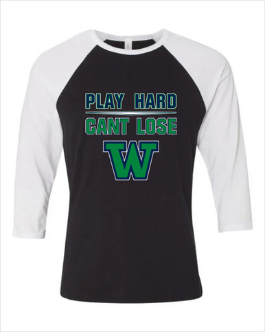 Woodinville Falcons W Script Play Hard, Can't Lose Women's Baseball T-Shirt