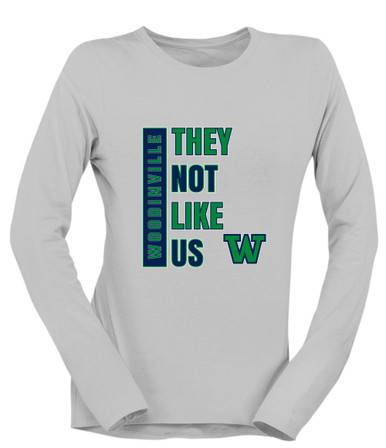 Woodinville Falcons W Script They Not Like Us #1 Women's LS T-Shirt