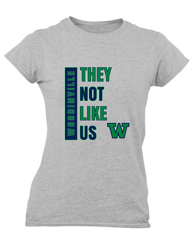 Woodinville Falcons W Script They Not Like Us #1 Women's SS T-Shirt