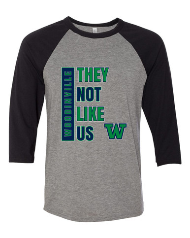 Woodinville Falcons W Script They Not Like Us #1 Women's Baseball T-Shirt
