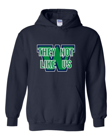Woodinville Falcons W Script They Not Like Us #2 Men's Hoodie