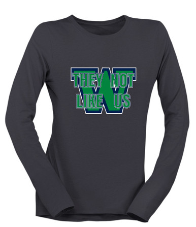 Woodinville Falcons W Script They Not Like Us #2 Women's Premium LS T-Shirt