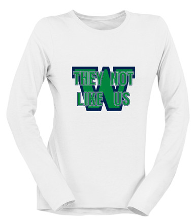 Woodinville Falcons W Script They Not Like Us #2 Women's LS T-Shirt