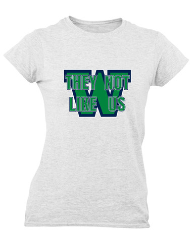 Woodinville Falcons W Script They Not Like Us #2 Women's Premium SS T-Shirt