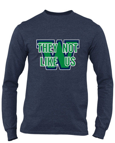 Woodinville Falcons W Script They Not Like Us #2 Men's LS T-Shirt