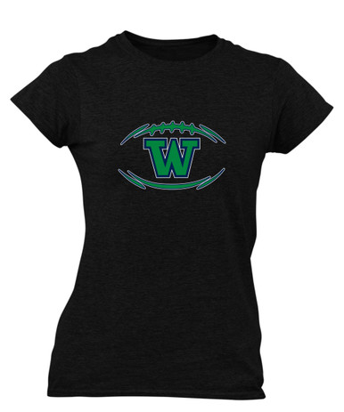 Woodinville Falcons W Script Football #3 Women's SS T-Shirt