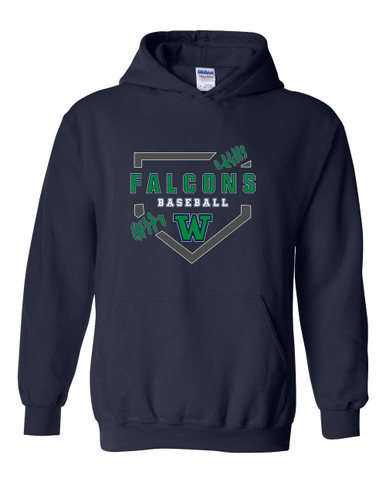 Woodinville Falcons W Script Baseball #2 Men's Hoodie
