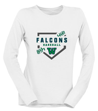 Woodinville Falcons W Script Baseball #2 Women's LS T-Shirt