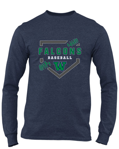 Woodinville Falcons W Script Baseball #2 Men's LS T-Shirt