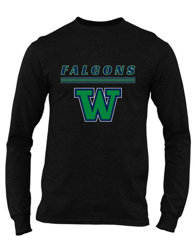 Woodinville Falcons W Script Mascot #8 Men's Premium LS T-Shirt