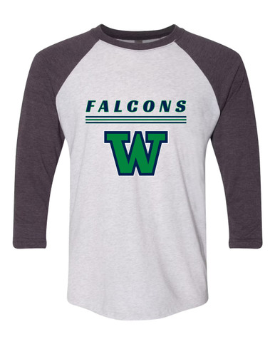 Woodinville Falcons W Script Mascot #8 Men's Baseball T-Shirt