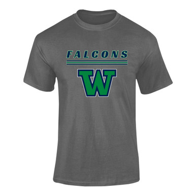Woodinville Falcons W Script Mascot #8 Men's SS T-Shirt