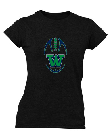 Woodinville Falcons W Script Football #4 Women's Premium SS T-Shirt