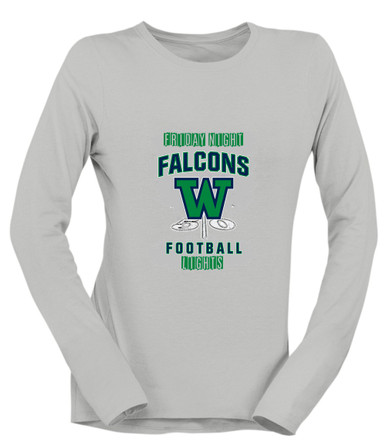 Woodinville Falcons W Script Football #6 Women's Premium LS T-Shirt