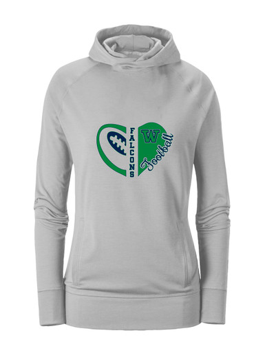 Woodinville Falcons W Script Heart Football Women's Hoodie