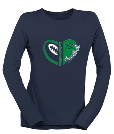Woodinville Falcons W Script Heart Football Women's Premium LS T-Shirt