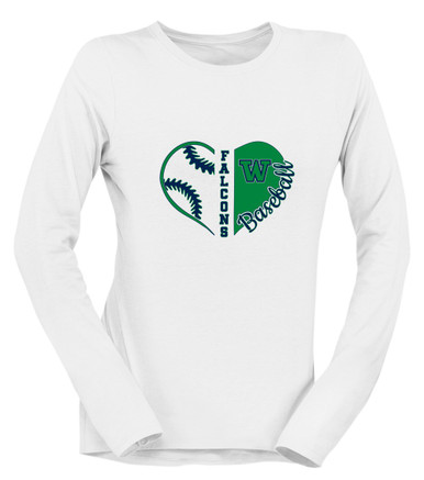 Woodinville Falcons W Script Heart Baseball Women's LS T-Shirt